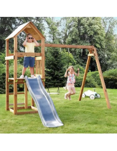 Aire de jeux en bois Nouméa avec balançoire et toboggan – SOULET Soulet Agrès, portique et accessoire