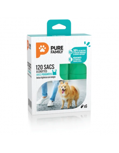 Sac à crottes x120 à poignées - Pure Family Pure Family Hygiène