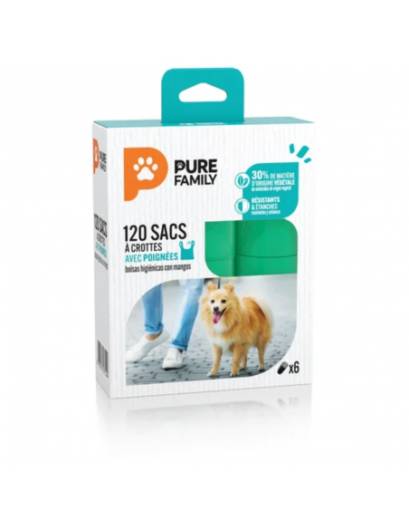 Sac à crottes x120 à poignées - Pure Family Pure Family Hygiène