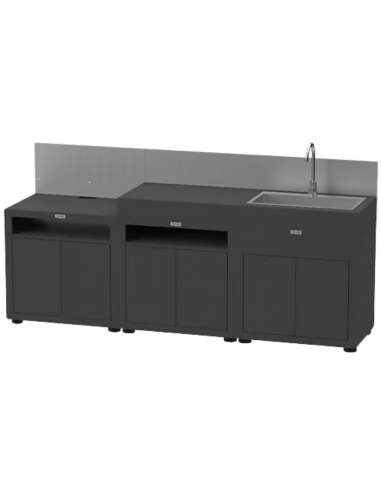 Cuisine extérieure en 3 élément crédence noire - Le Marquier Le Marquier Accessoires barbecue et plancha