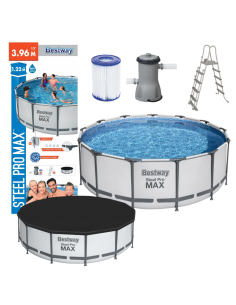 Kit Piscine Ronde Ø396 x H.122 cm + échelle + pompe + bâche - Bestway BestWay Piscines