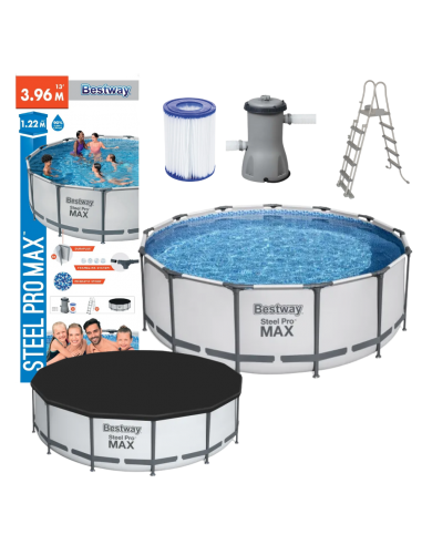 Kit Piscine Ronde Ø396 x H.122 cm + échelle + pompe + bâche - Bestway BestWay Piscines