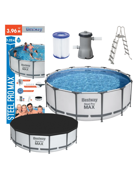 Kit Piscine Ronde Ø396 x H.122 cm + échelle + pompe + bâche - Bestway BestWay Piscines