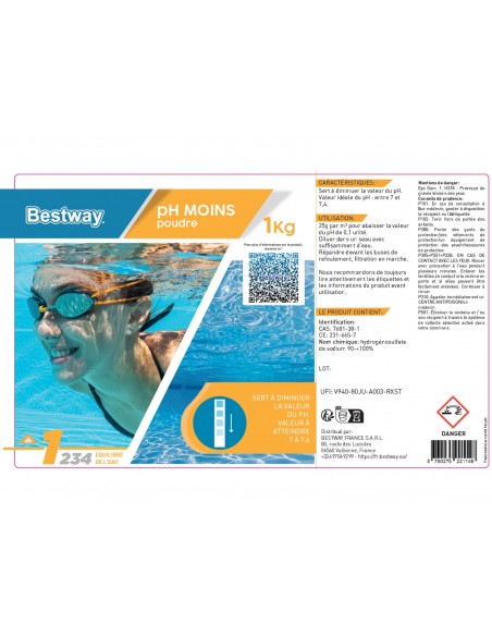 pH Moins Poudre 1Kg - Bestway BestWay Produits d'entretien de piscine