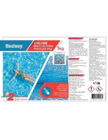 Chlore Multi-Actions Pastilles 20Gr Boîte 1KG - Bestway BestWay Produits d'entretien de piscine